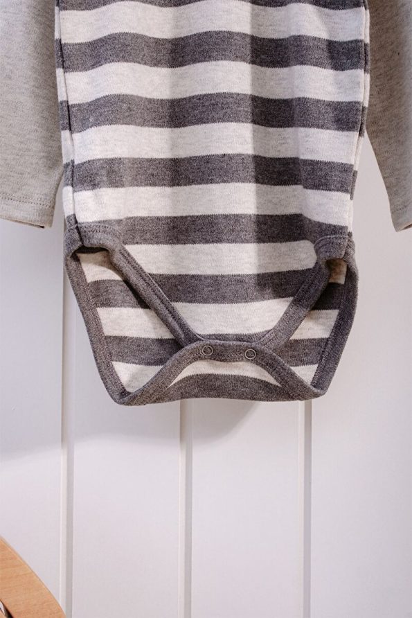 Lilabio 100% Organic Cotton Striped Long Sleeve Baby Bodysuit