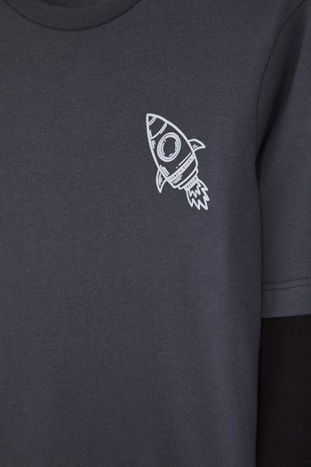 Trendyolmilla Kids Dark Grey Cotton Printed Regular Knit T-Shirt