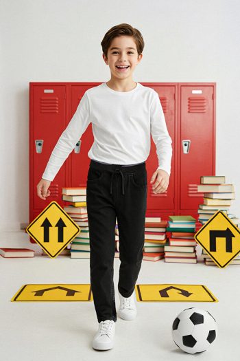 Trendyolmilla Kids Black Boys' Elastic Waist 100% Cotton Straight Denim Jeans