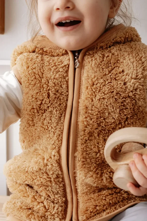 Mother Love Teddy Plush Children's Vest with Hood and 3D Ears