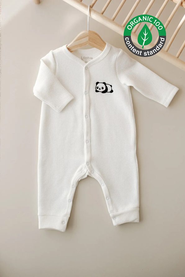 Lilabio Long Sleeve Embroidered Waffle Fabric Baby Jumpsuit