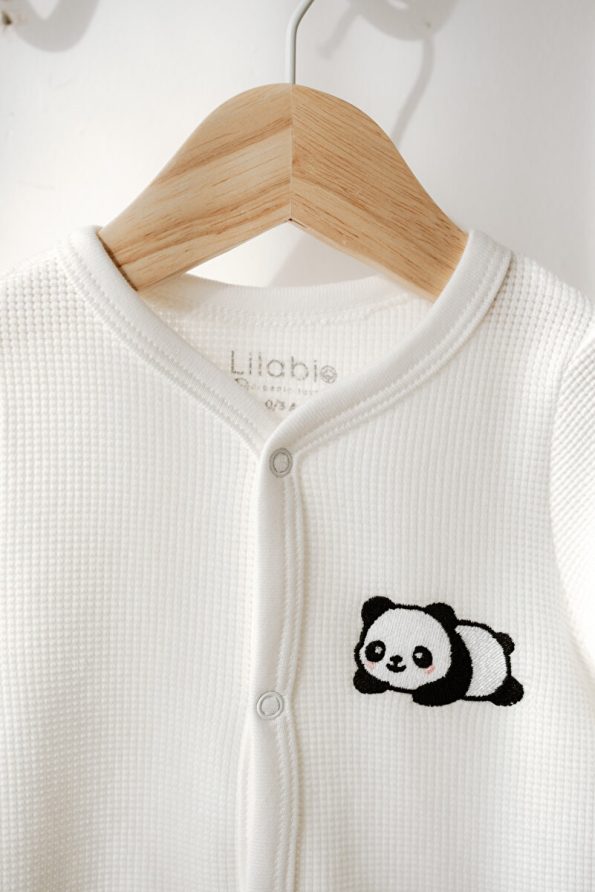 Lilabio Long Sleeve Embroidered Waffle Fabric Baby Jumpsuit
