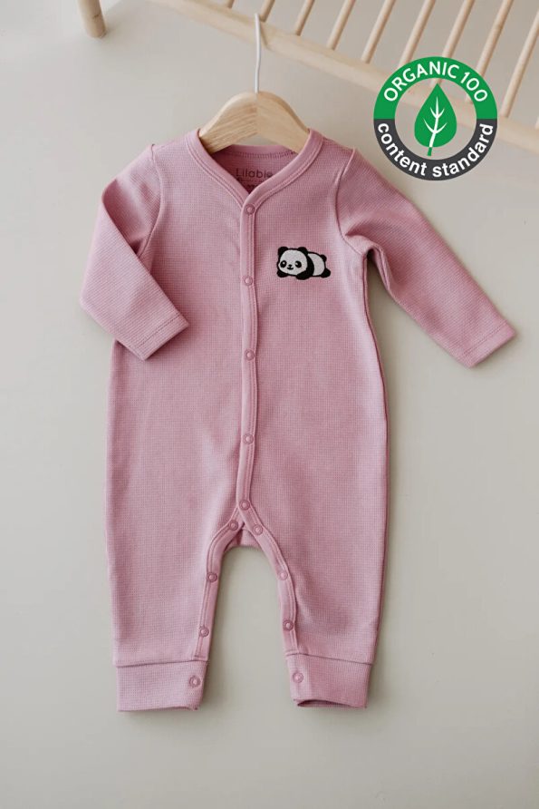 Lilabio Long Sleeve Embroidered Waffle Fabric Baby Romper