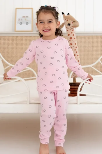Lilabio 100% Cotton Patterned Girls' Pajama Set