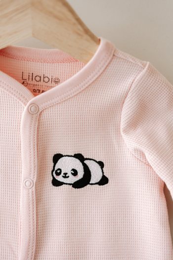 Lilabio Long Sleeve Embroidered Waffle Fabric Baby Onesie