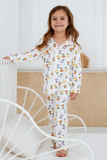 Lilabio Bamboo Fabric Button-Up Pajama Set for Girls
