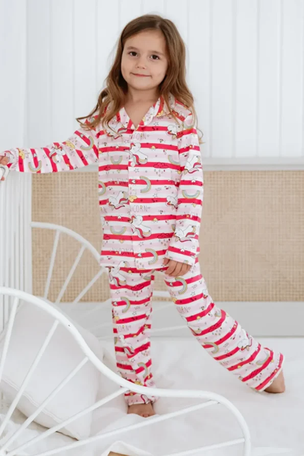 Lilabio Bamboo Fabric Button-Up Girls Pajama Set