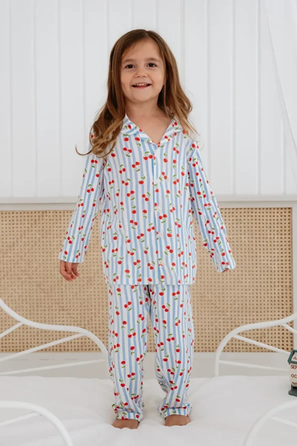 Lilabio Bamboo Fabric Button-Up Girls' Pajama Set