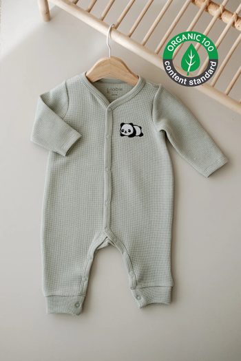 Lilabio Long Sleeve Embroidered Waffle Fabric Baby Romper