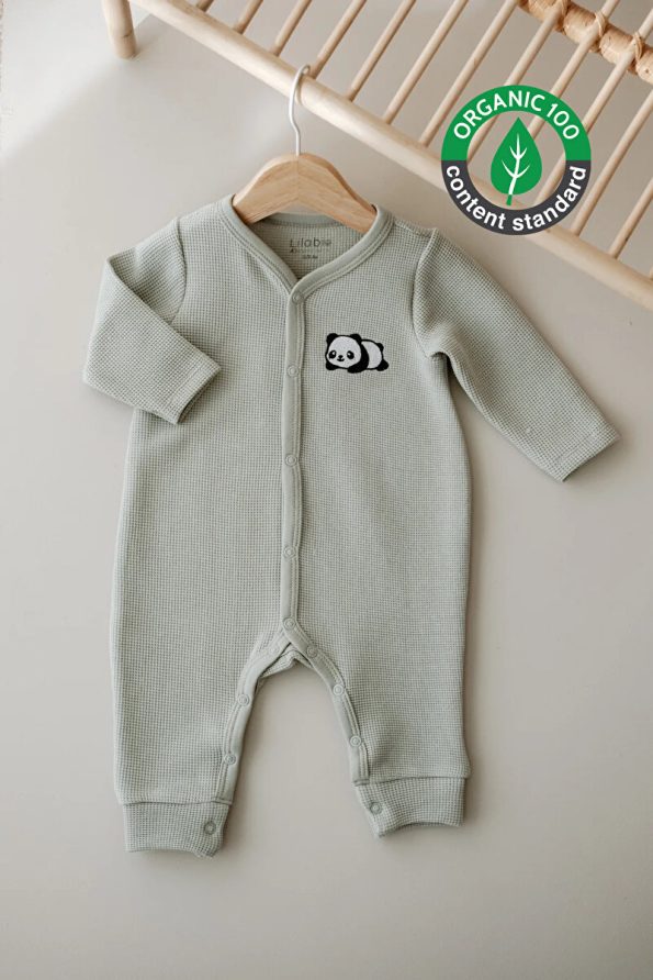 Lilabio Long Sleeve Embroidered Waffle Fabric Baby Romper