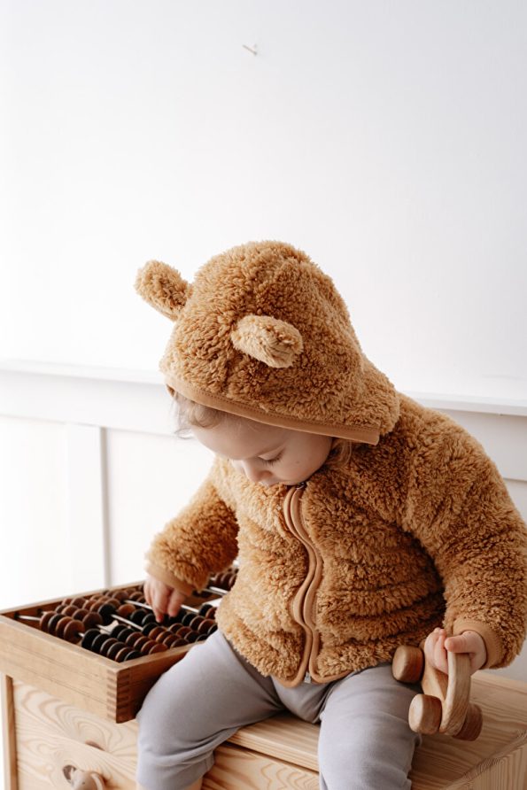 Mother Love Zip-Up Plush Teddy Ear Hoodie Jacket