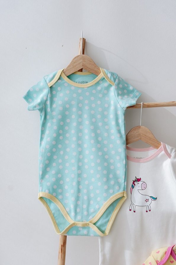 Lilabio 100% Cotton 3-Pack Short Sleeve Baby Bodysuits Unicorn