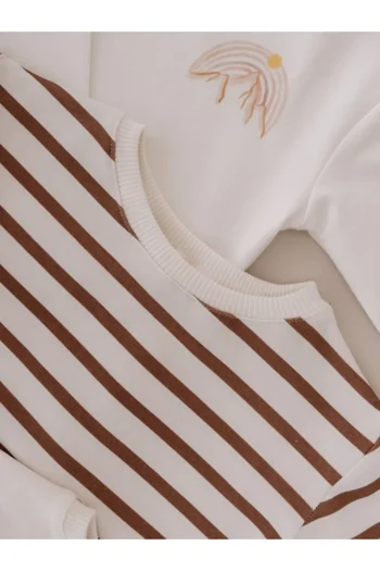 Fluffyboon Premium Kids Striped Sweatshirt - Coffee