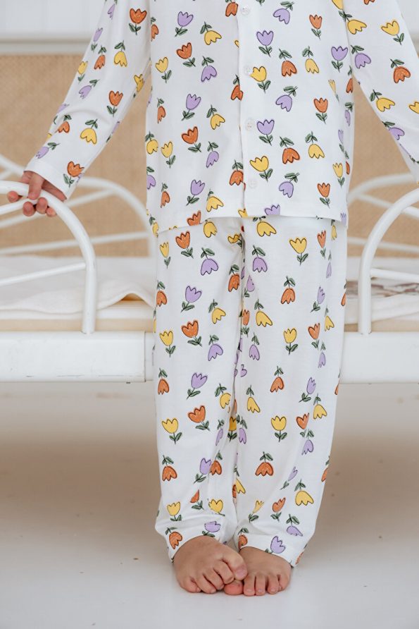 Lilabio Bamboo Fabric Button-Up Pajama Set for Girls