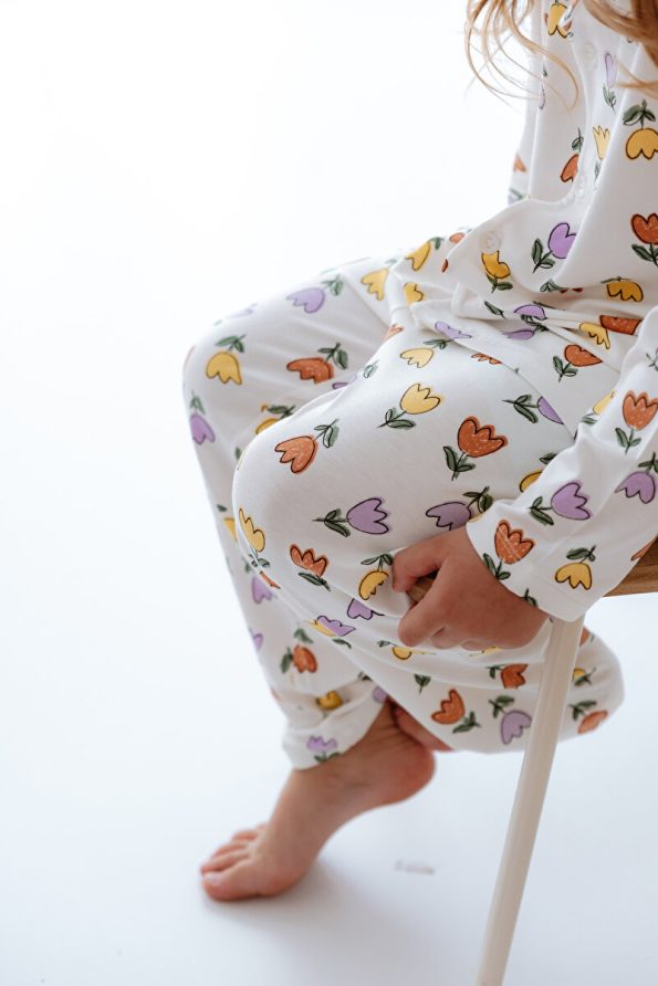 Lilabio Bamboo Fabric Button-Up Pajama Set for Girls