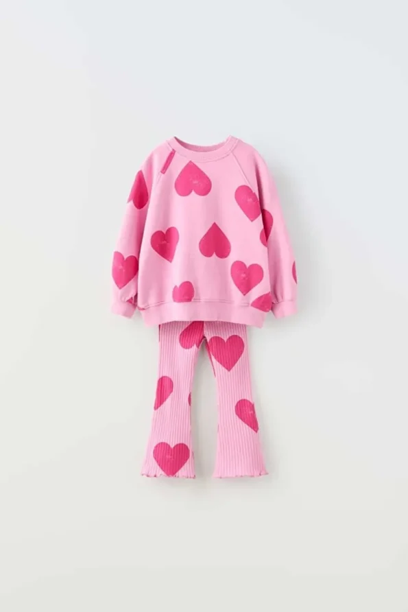 Yigit Boutique Heart Printed Girls' Outfit