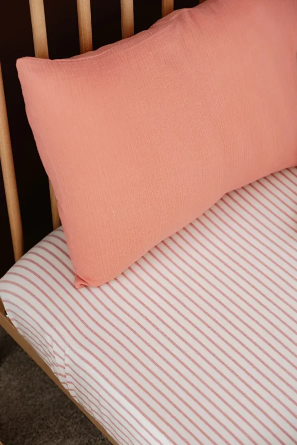 TBA COLLECTION Side Crib Muslin Fitted Sheet Set | Line Series - Coral