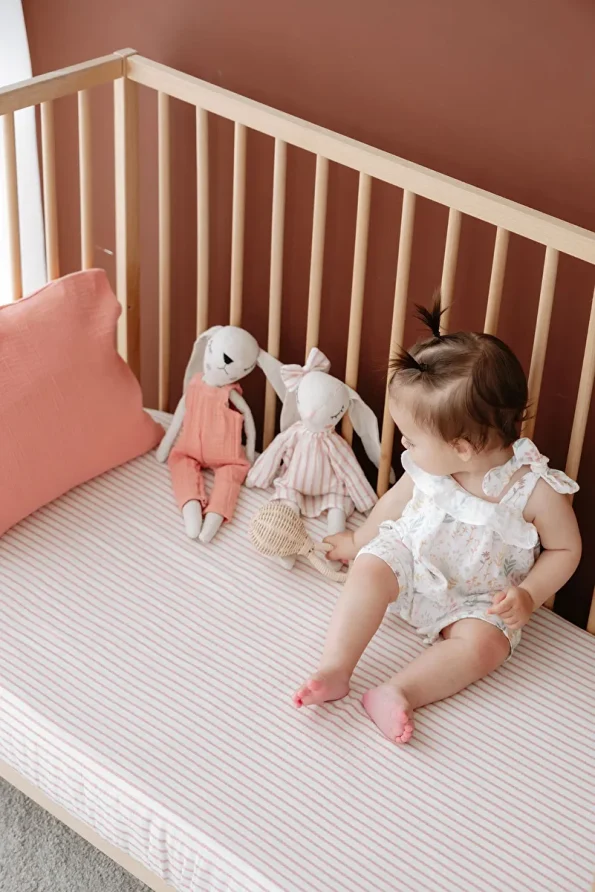 TBA COLLECTION Side Crib Muslin Fitted Sheet Set | Line Series - Coral