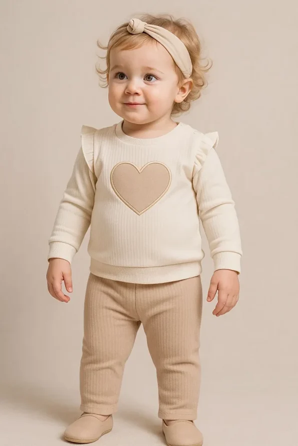 MixMax Baby Girl Long Sleeve Heart Print Set 100% Cotton