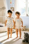 Trendyolmilla Kids Orange 2-Piece Baby Boys' 100% Cotton Car Print Short Sleeve Romper