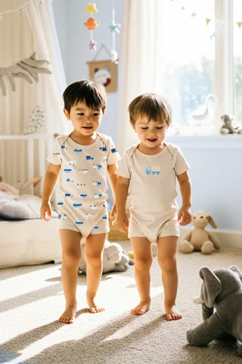Trendyolmilla Kids Orange 2-Piece Baby Boys' 100% Cotton Car Print Short Sleeve Romper