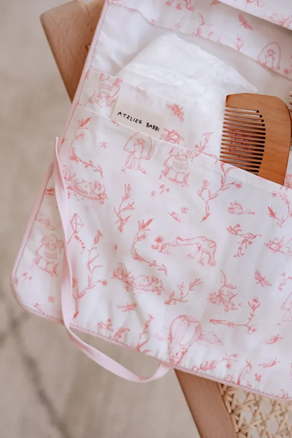 Atelier Babbi Wet Wipe & Fabric Bag - Toile De Jouy / Pink