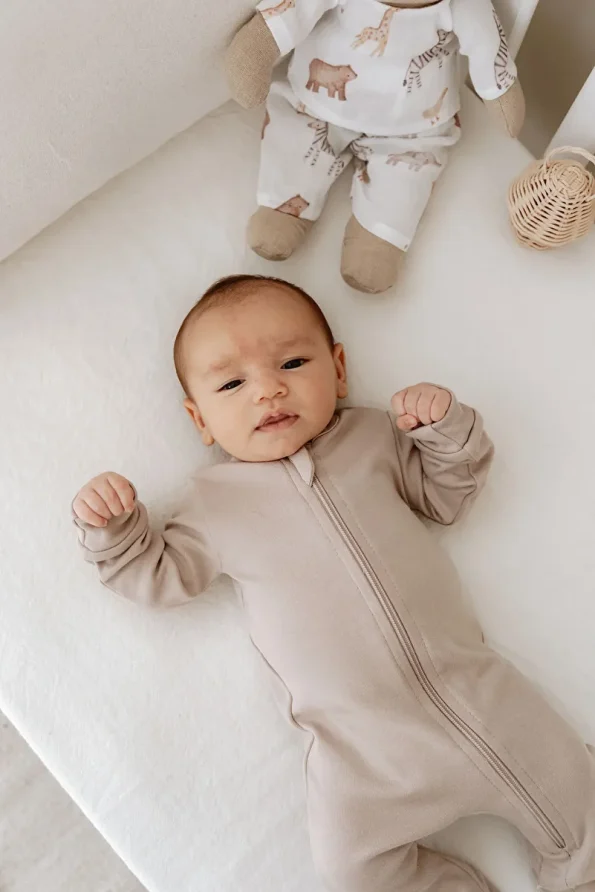 Tuğba Swan Zippered Baby Jumpsuit - Pureline Series - Brown