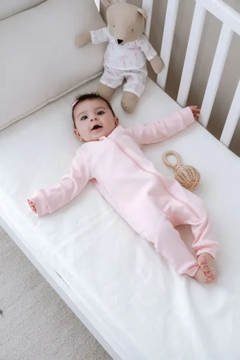 Tuğba Swan Zip-Up Footless Baby Romper - Pureline Series - Pink
