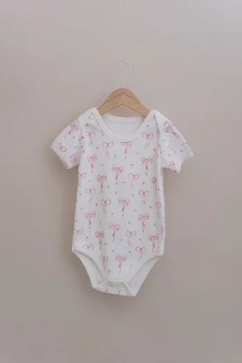 Tuğba Swan Short Sleeve Baby Bodysuit - Pureline Series - Dainty Bows