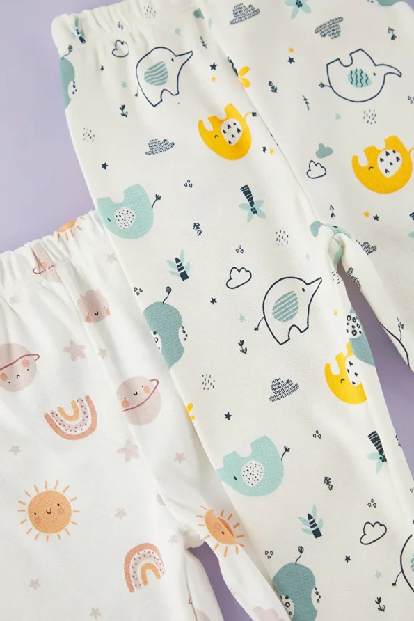 Trendyolmilla Kids Cream 2-Pack Unisex Baby 100% Cotton Printed Knit Leggings