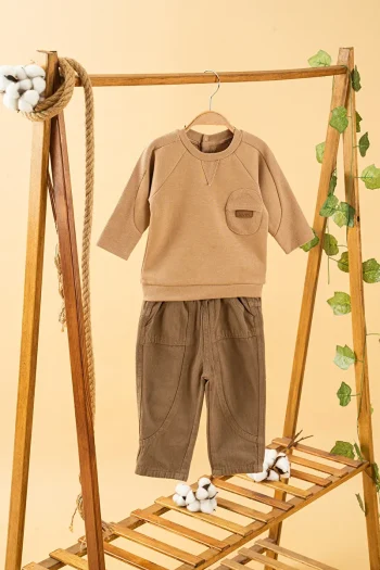 Trendy Baby Kids Camel Bicycle Neck Sweatpants Set