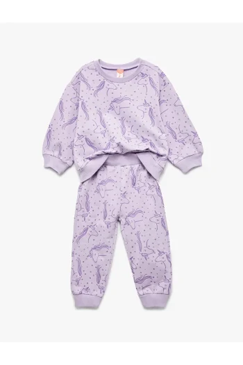 Koton Unicorn Printed Cotton Fleece Tracksuit Set