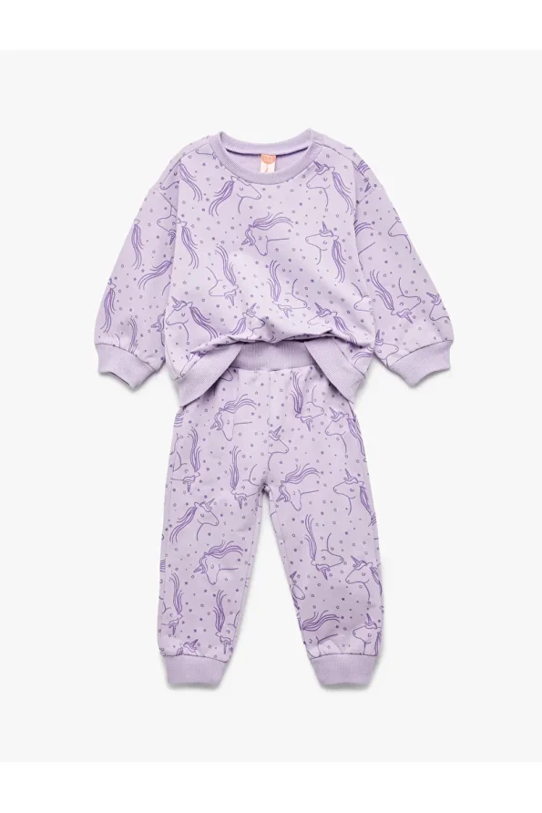 Koton Unicorn Printed Cotton Fleece Tracksuit Set