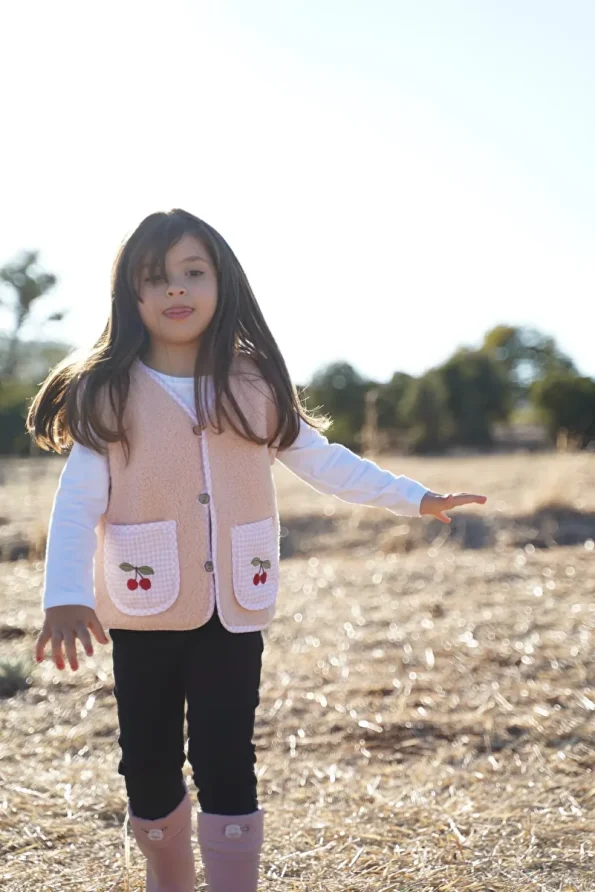 Cherry Embroidered Pink Teddy Vest for Babies and Kids