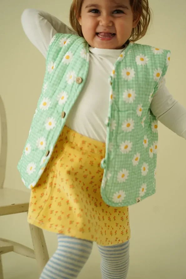 Cherry Kids Daisy Print Green Plush Baby Vest