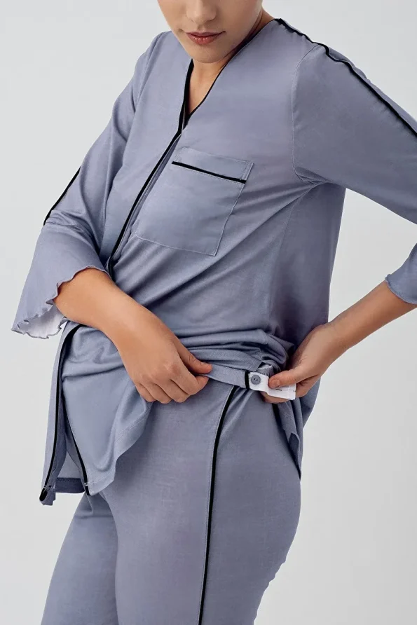 Short Sleeve Button-Up Stretch Viscose Maternity Pajama Set