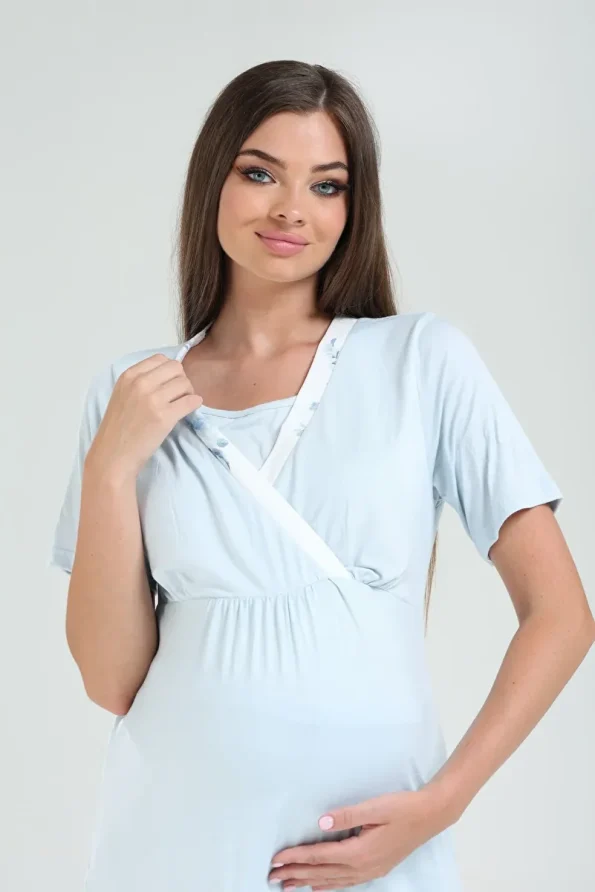 LOHOUSE Women's Blue Cross-Patterned Maternity Pajama Set