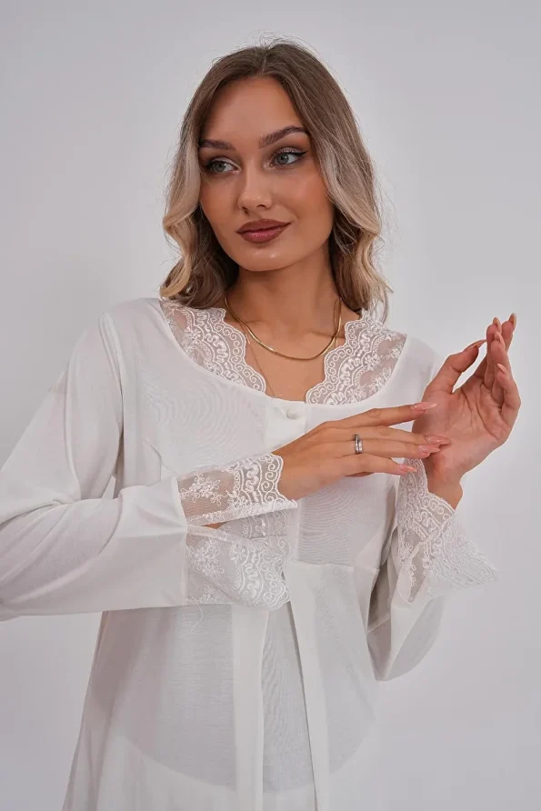 Mecit Maternity Long Sleeve Lace Detail Pajama Set