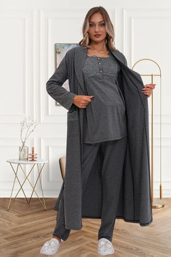Mecit Maternity Lace Detailed Long Sleeve Pajama Set
