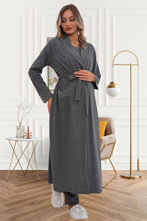 Mecit Maternity Lace Detailed Long Sleeve Pajama Set