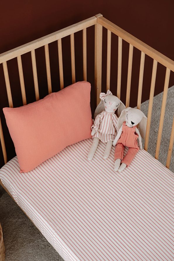 TBA COLLECTION Side Crib Muslin Fitted Sheet Set | Line Series - Coral