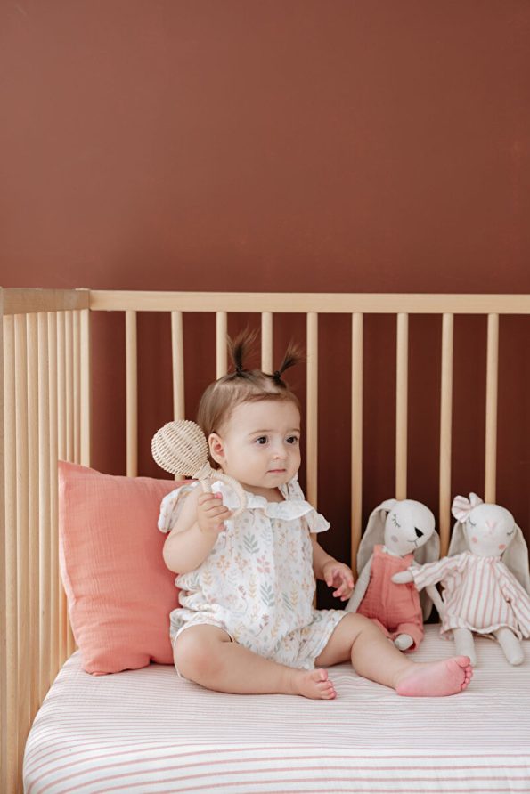 TBA COLLECTION Side Crib Muslin Fitted Sheet Set | Line Series - Coral