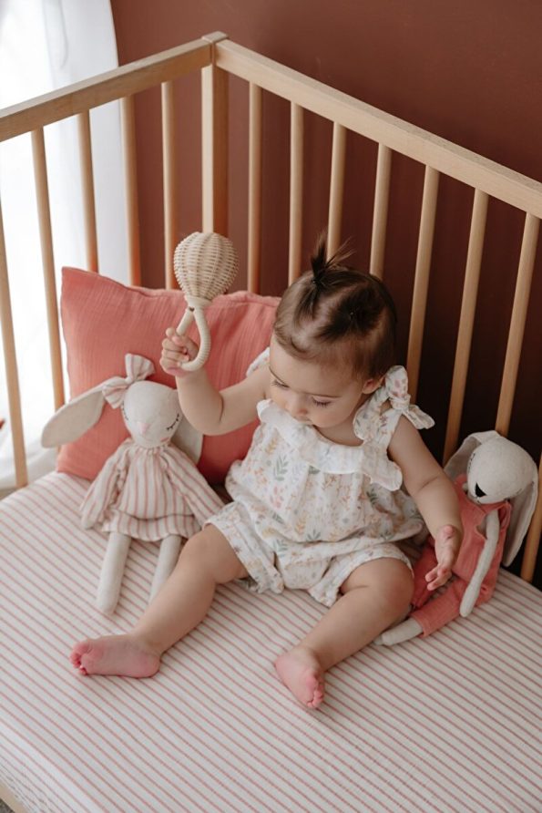 TBA COLLECTION Side Crib Muslin Fitted Sheet Set | Line Series - Coral