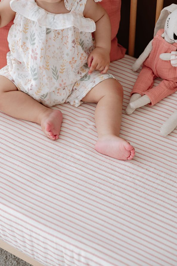 TBA COLLECTION Side Crib Muslin Fitted Sheet Set | Line Series - Coral