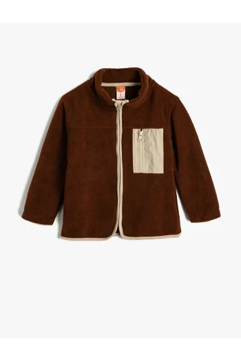 Cotton Fleece Jacket with Zipper and Parachute Fabric Details