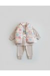 Aydino Girls' Heart and Flower Patterned Vest 3-Piece Set