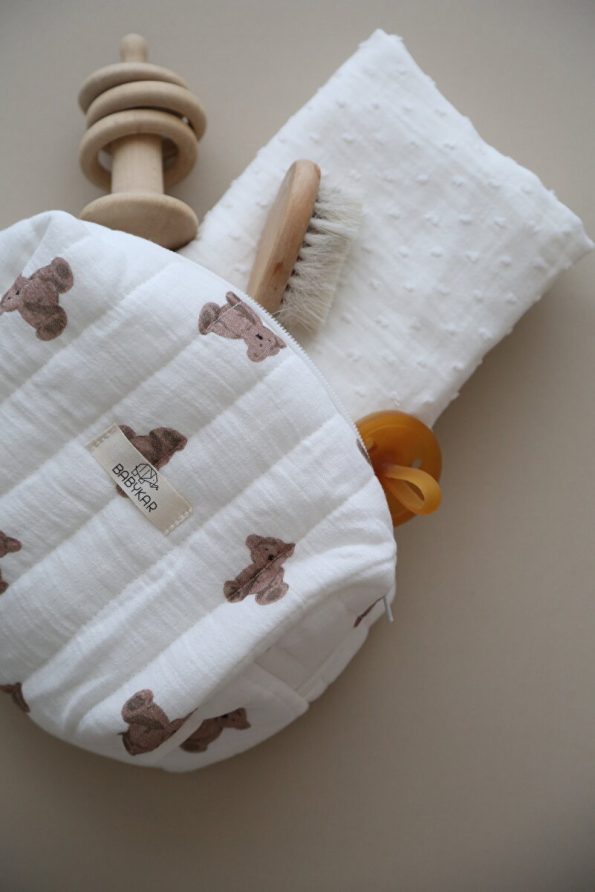 BabyKAR Mother Baby Care Bag, Cosmetic Bag and Organizer - Bear Muslin