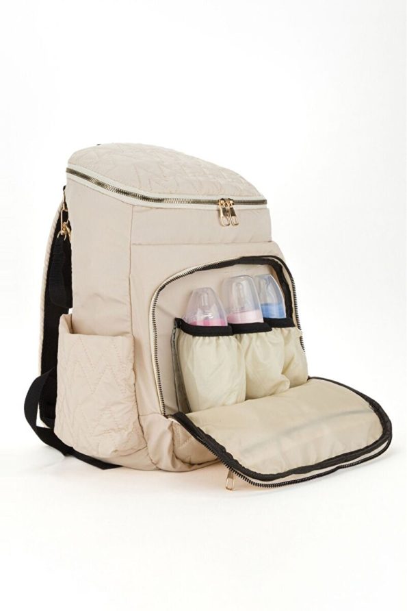 Arn Kids Cream Anka Model Diaper Backpack with Thermos Bottle Pockets and Stroller Strap