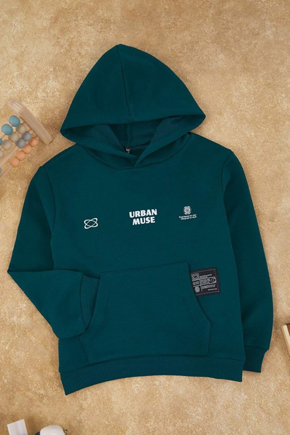 Trendyolmilla Kids Petrol Printed Hooded Sweater and Jogger Set