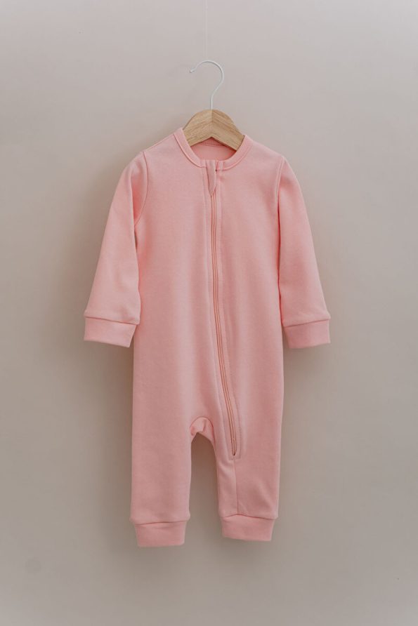 Tuğba Swan Zip-Up Footless Baby Romper - Pureline Series - Pink